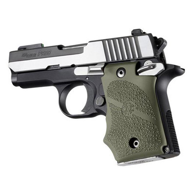 SIG SAUER P938 (Ambi-Safety) OverMolded Rubber Grip with Finger Grooves - OD Green Hogue 98081 - Click Image to Close